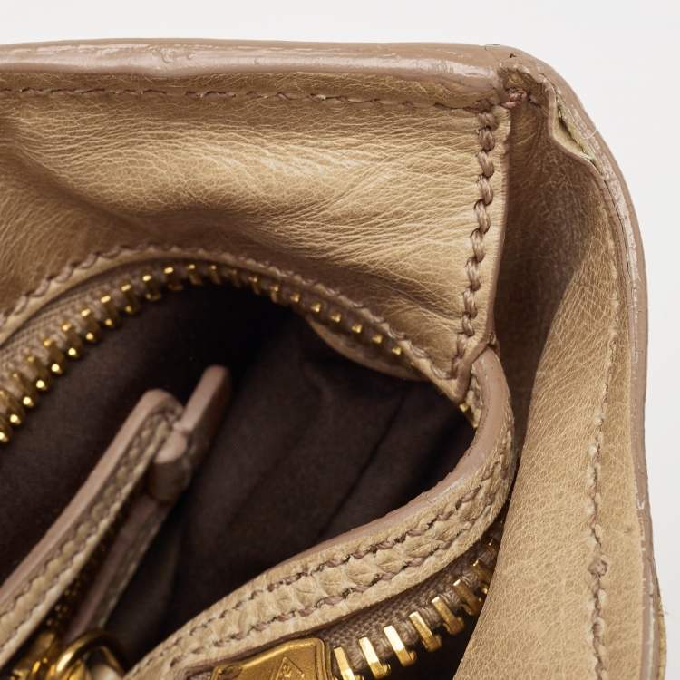 Pre Owned Miu Miu Beige Leather Front Pocket Tote