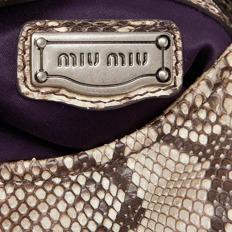 Pre Owned Miu Miu Beige Crystal Embellished Python Hobo