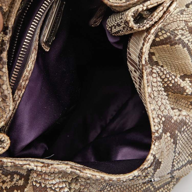 Pre Owned Miu Miu Beige Crystal Embellished Python Hobo