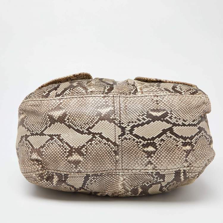 Pre Owned Miu Miu Beige Crystal Embellished Python Hobo