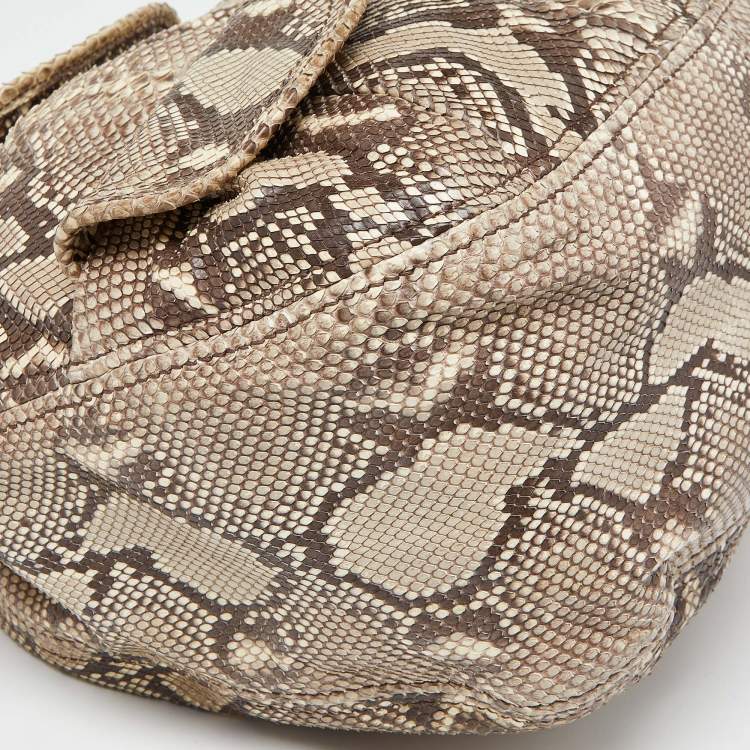Pre Owned Miu Miu Beige Crystal Embellished Python Hobo