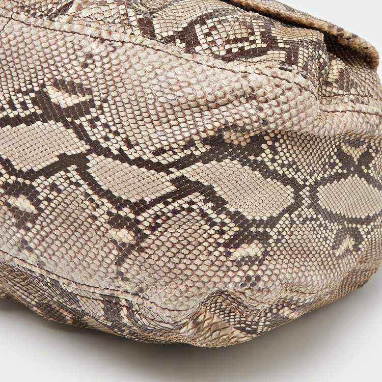 Pre Owned Miu Miu Beige Crystal Embellished Python Hobo