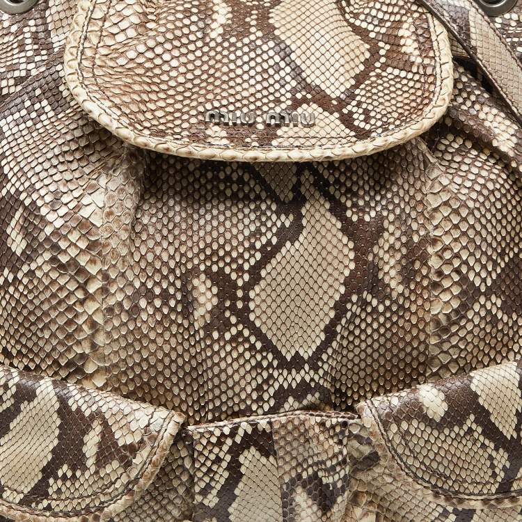 Pre Owned Miu Miu Beige Crystal Embellished Python Hobo