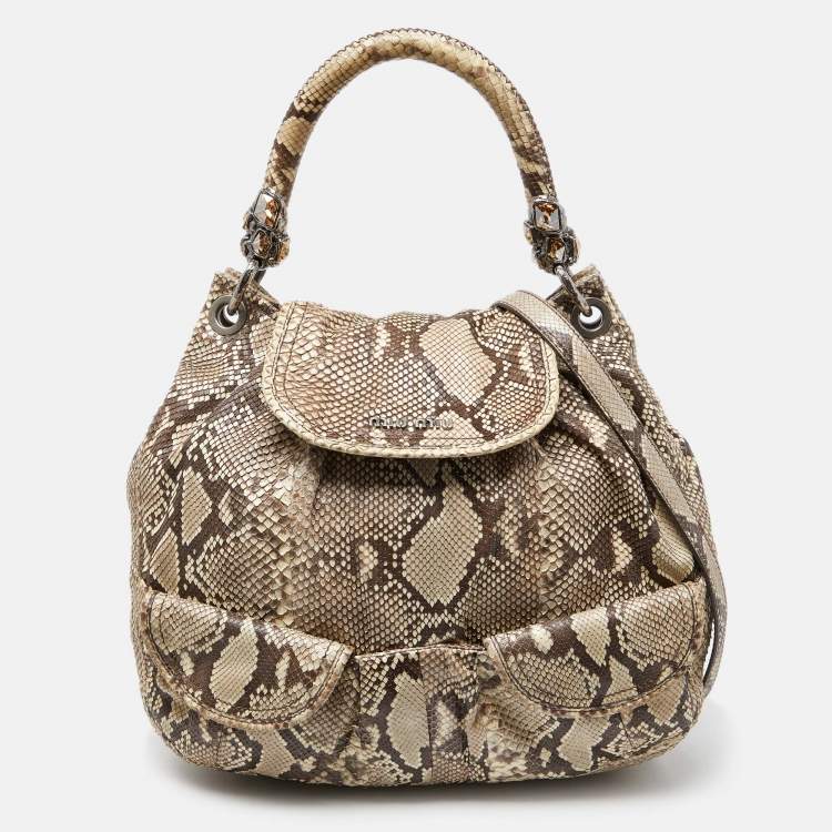 Miu Miu Beige Crystal Embellished Python Hobo Miu Miu | The Luxury Closet