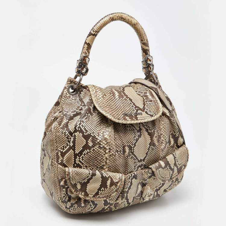 Pre Owned Miu Miu Beige Crystal Embellished Python Hobo