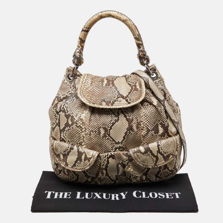 Pre Owned Miu Miu Beige Crystal Embellished Python Hobo