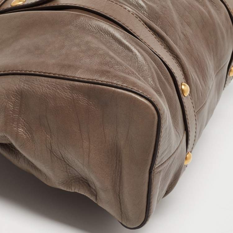 Pre Owned Miu Miu Grey Leather Gathered Tote