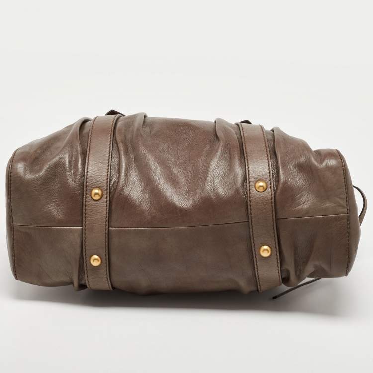 Pre Owned Miu Miu Grey Leather Gathered Tote