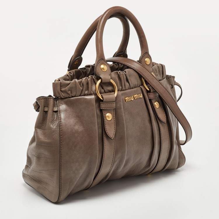 Pre Owned Miu Miu Grey Leather Gathered Tote