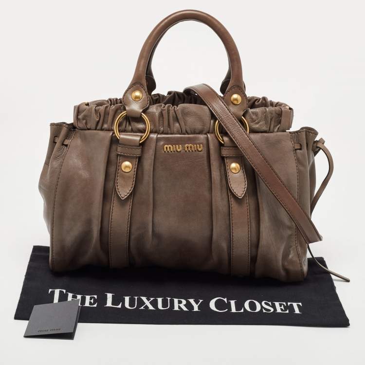 Pre Owned Miu Miu Grey Leather Gathered Tote