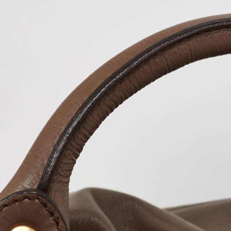 Pre Owned Miu Miu Grey Leather Gathered Tote