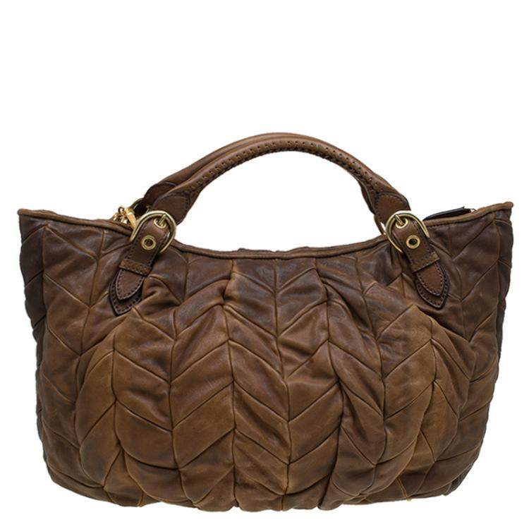 مملوكة مسبقًا Miu Miu Cammello Patchwork Leather Tote