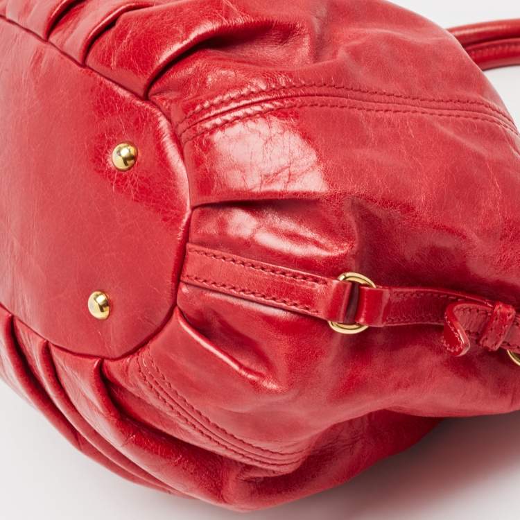 Pre Owned Miu Miu Red Vitello Lux Leather Satchel