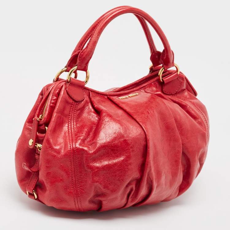 Pre Owned Miu Miu Red Vitello Lux Leather Satchel