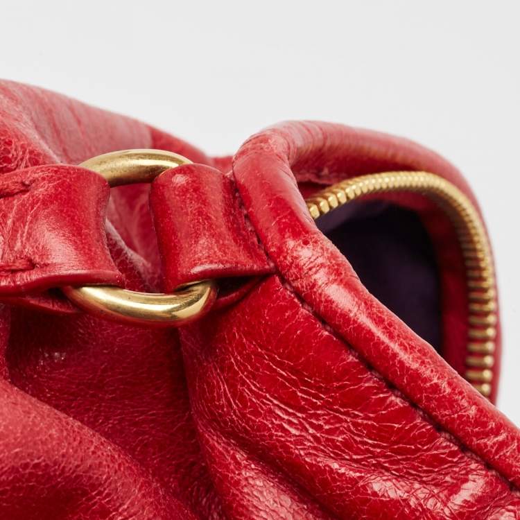 Pre Owned Miu Miu Red Vitello Lux Leather Satchel