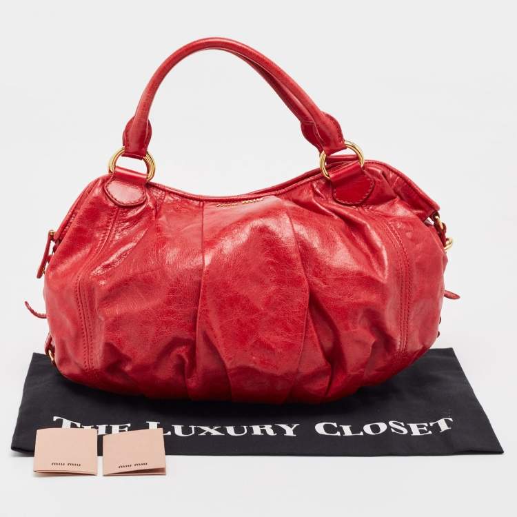 Pre Owned Miu Miu Red Vitello Lux Leather Satchel
