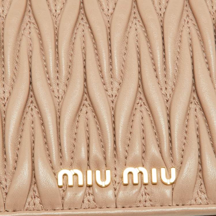 Pre Owned Miu Miu Pink Matelasse Leather Flap Chain Clutch