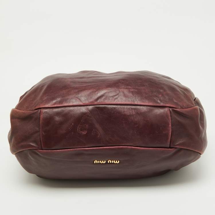 Pre Owned Miu Miu Burgundy Leather Frame Hobo