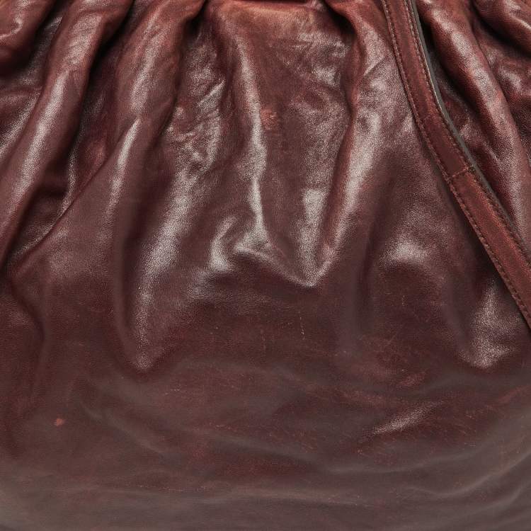 Pre Owned Miu Miu Burgundy Leather Frame Hobo