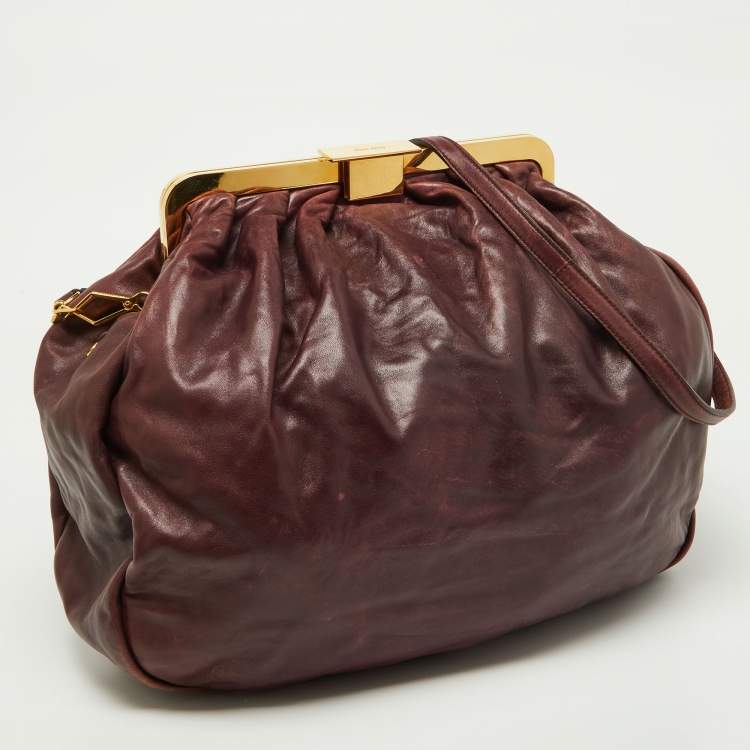 Pre Owned Miu Miu Burgundy Leather Frame Hobo