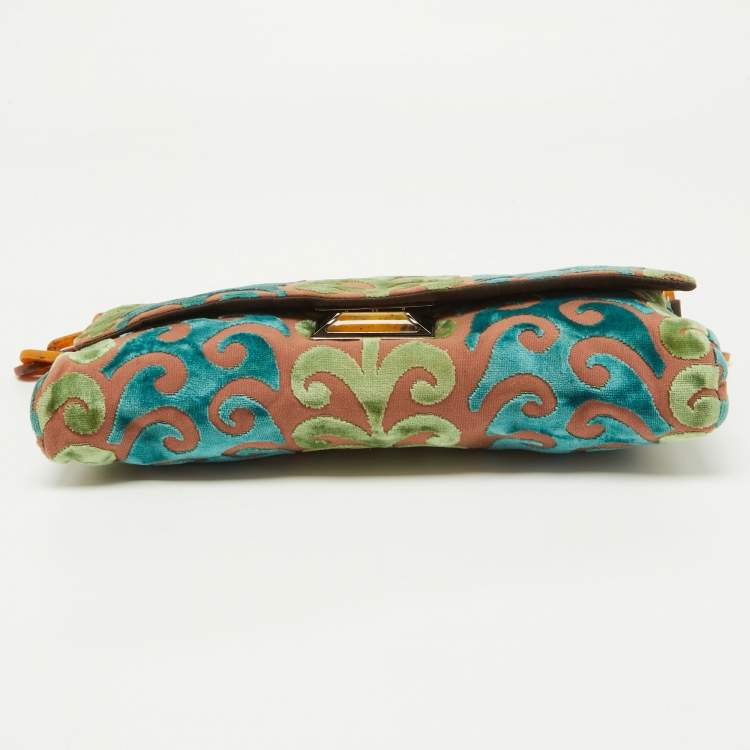 Pre Owned Miu Miu Multicolor Fabric and Velvet Trimmed Chain Link Bag