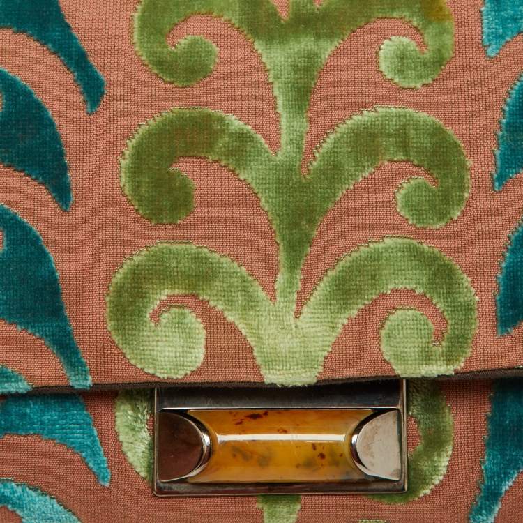 Pre Owned Miu Miu Multicolor Fabric and Velvet Trimmed Chain Link Bag