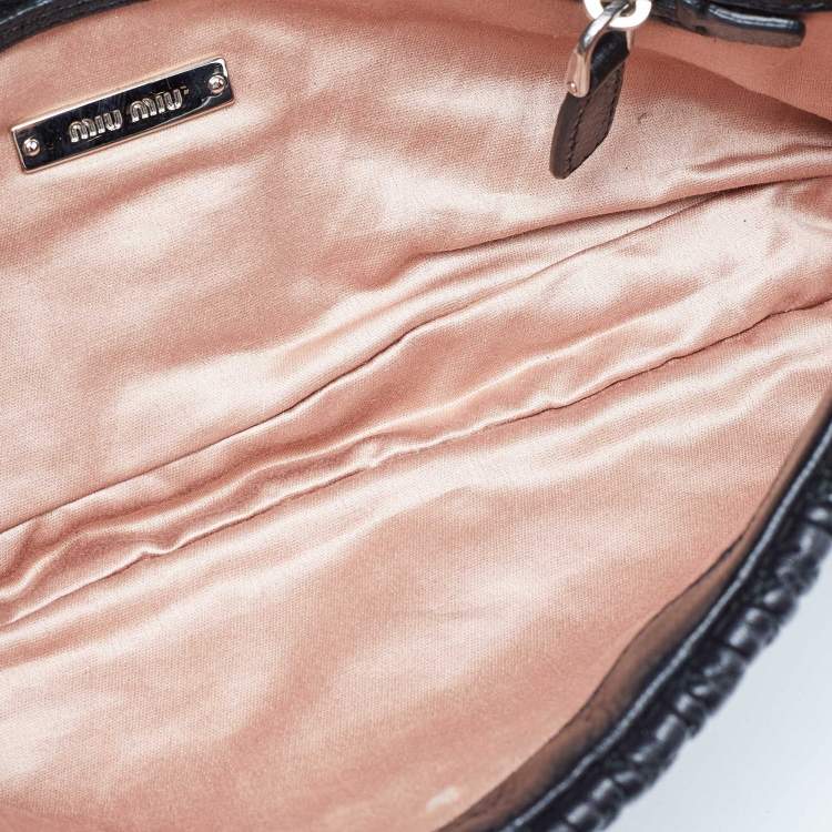 Pre Owned Miu Miu Black Matelassé Leather Crystal Shoulder Bag