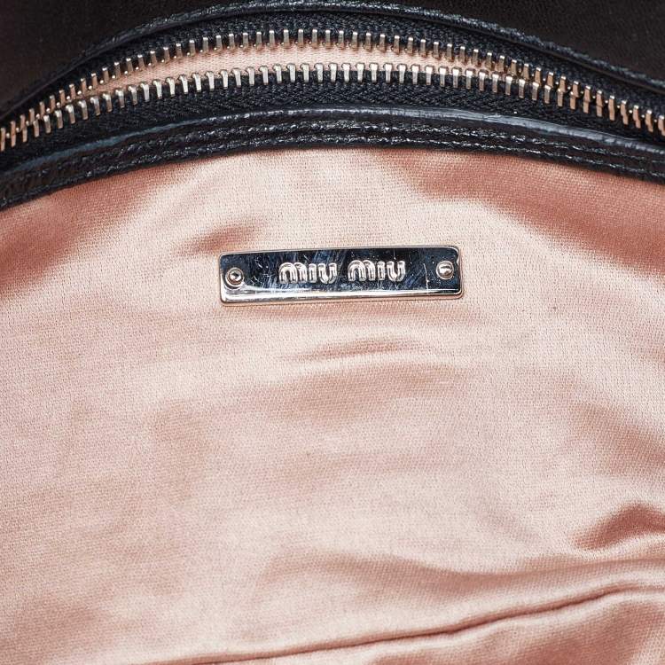 Pre Owned Miu Miu Black Matelassé Leather Crystal Shoulder Bag