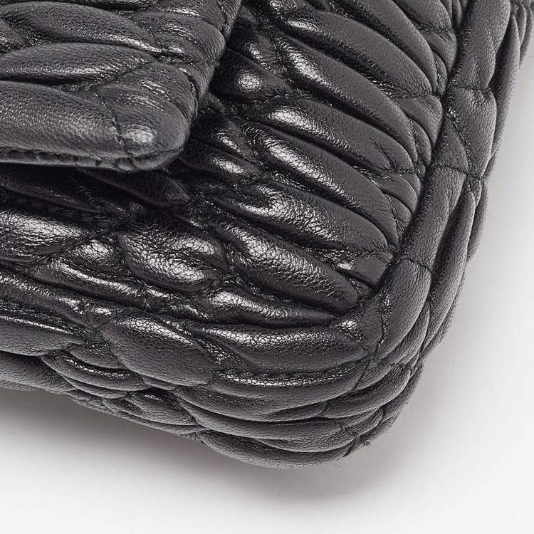 Pre Owned Miu Miu Black Matelassé Leather Crystal Shoulder Bag