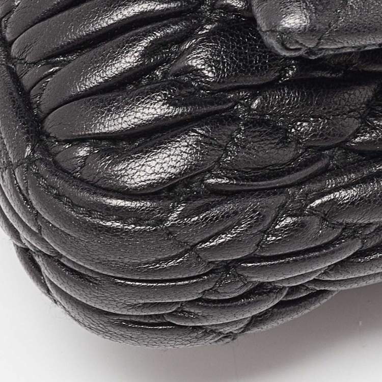 Pre Owned Miu Miu Black Matelassé Leather Crystal Shoulder Bag