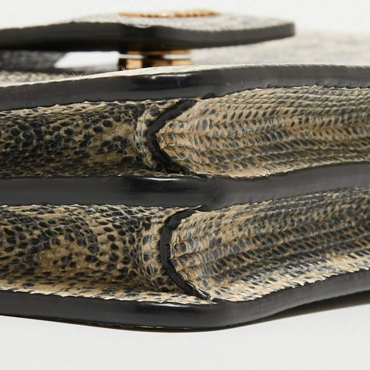 Pre Owned Miu Miu Beige/Black Lizard Embossed Leather Crossbody Bag