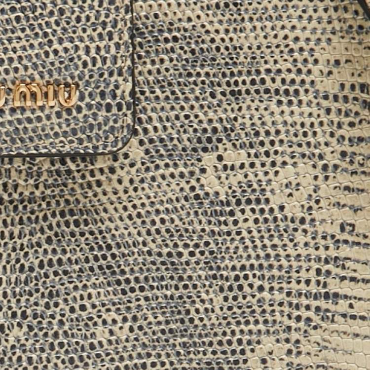 Pre Owned Miu Miu Beige/Black Lizard Embossed Leather Crossbody Bag