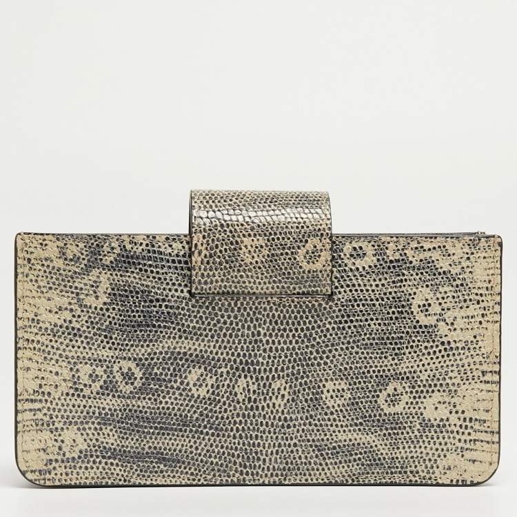 Pre Owned Miu Miu Beige/Black Lizard Embossed Leather Crossbody Bag