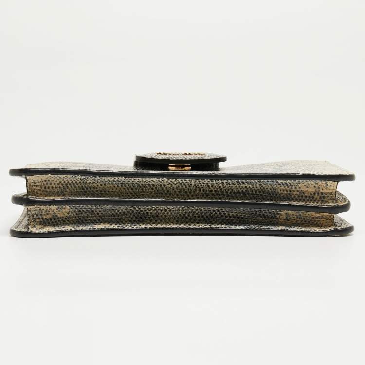 Pre Owned Miu Miu Beige/Black Lizard Embossed Leather Crossbody Bag