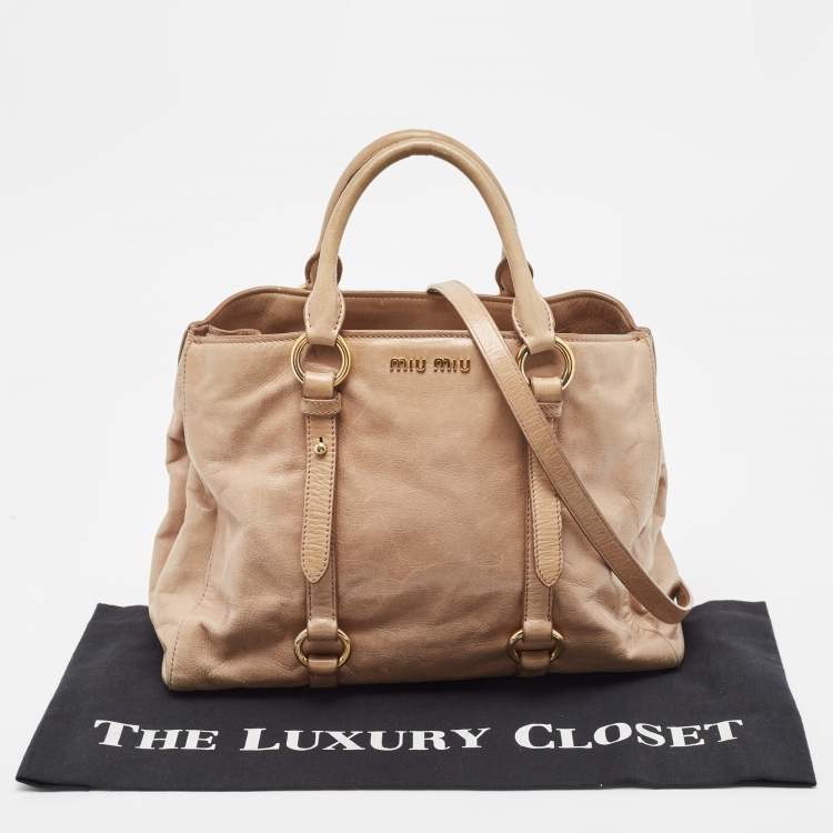 Pre Owned Miu Miu Beige Vitello Shine Leather Tote