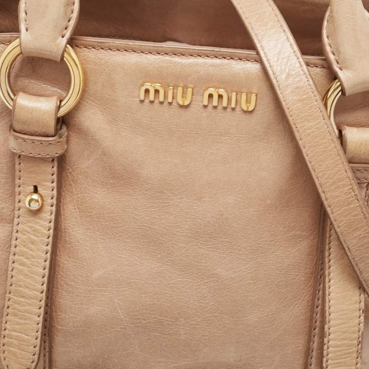 Pre Owned Miu Miu Beige Vitello Shine Leather Tote