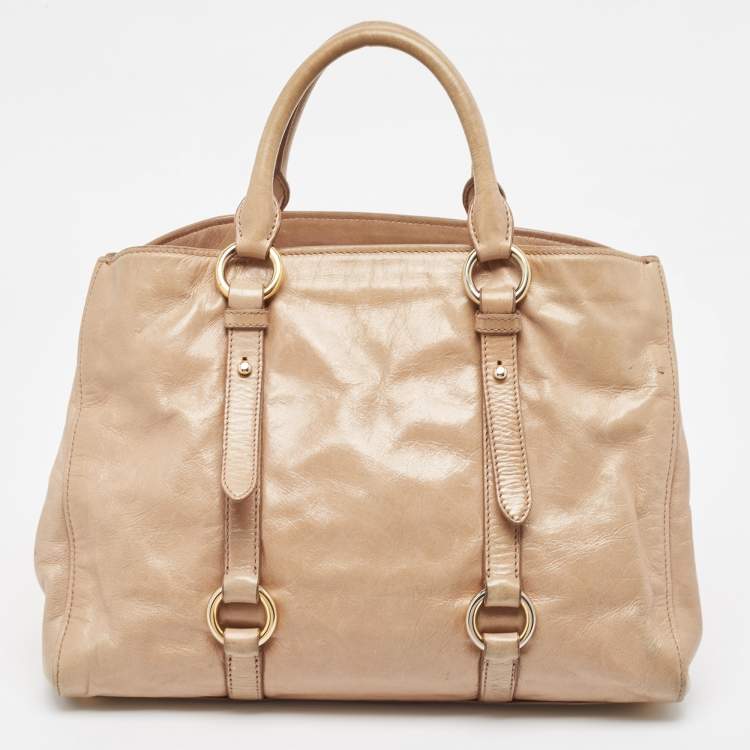 Pre Owned Miu Miu Beige Vitello Shine Leather Tote