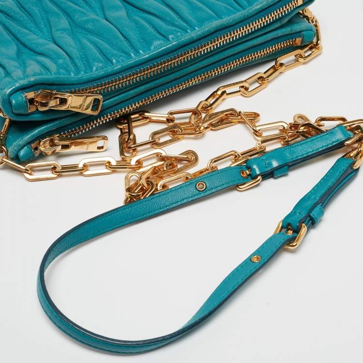 Pre Owned Miu Miu Blue Matalasse Leather Double Zip Chain Clutch