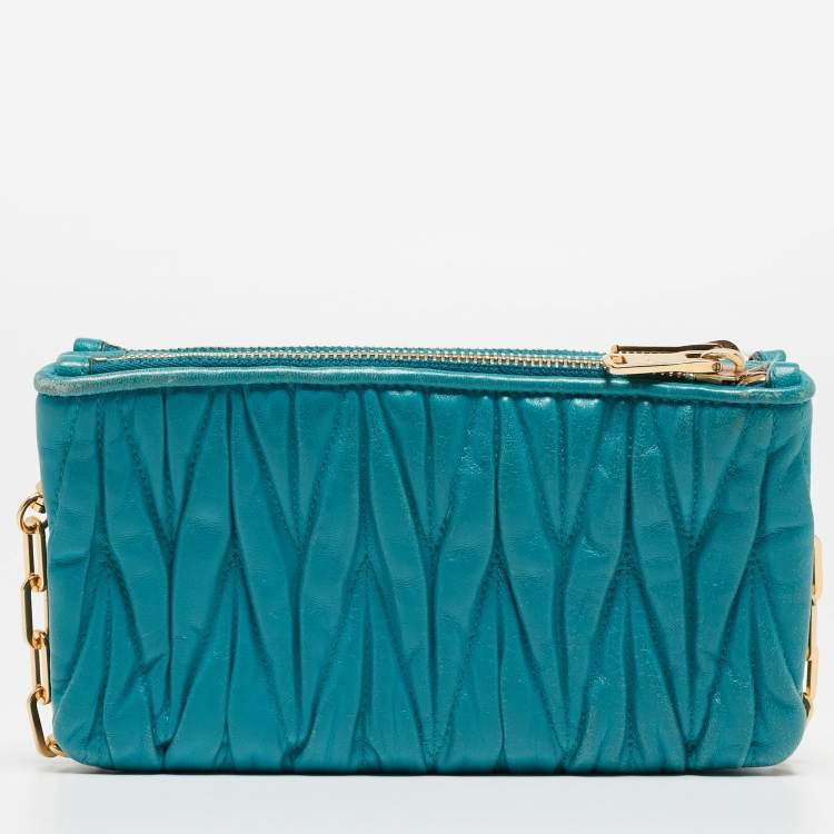Pre Owned Miu Miu Blue Matalasse Leather Double Zip Chain Clutch