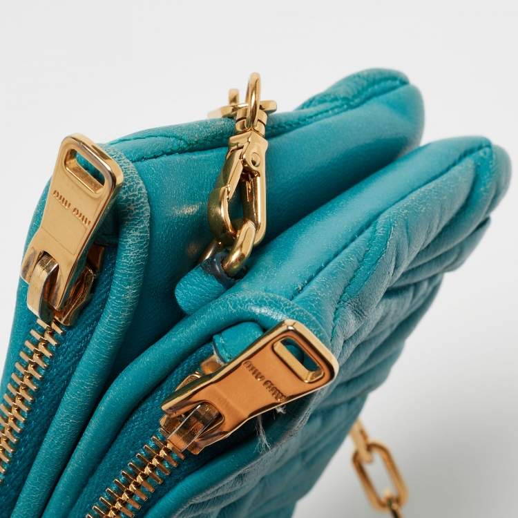 Pre Owned Miu Miu Blue Matalasse Leather Double Zip Chain Clutch