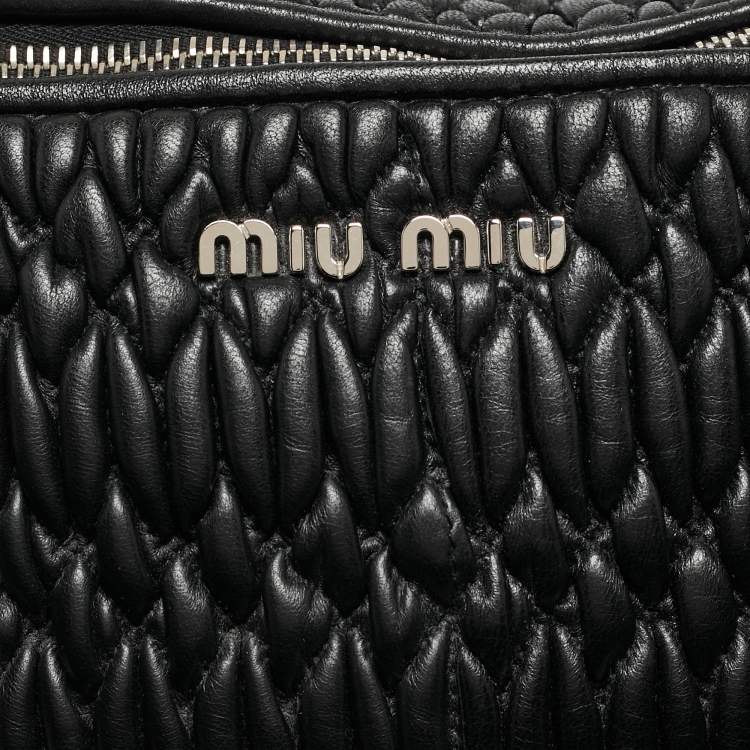 Pre Owned Miu Miu Black Matelasse Leather Shopper Tote