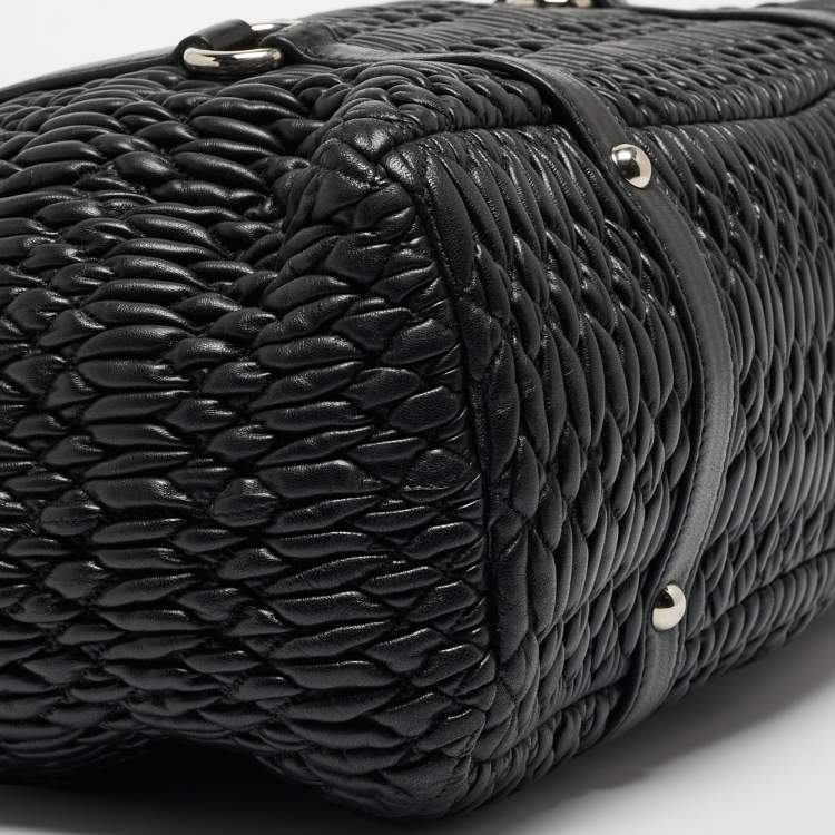 Pre Owned Miu Miu Black Matelasse Leather Shopper Tote