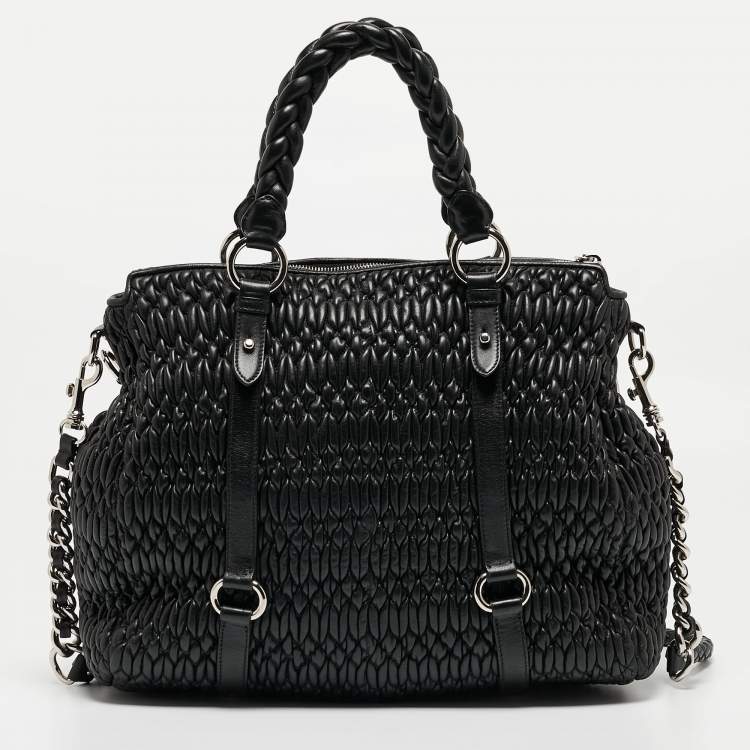 Pre Owned Miu Miu Black Matelasse Leather Shopper Tote