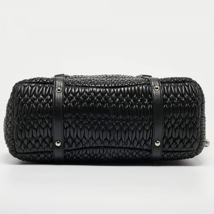 Pre Owned Miu Miu Black Matelasse Leather Shopper Tote