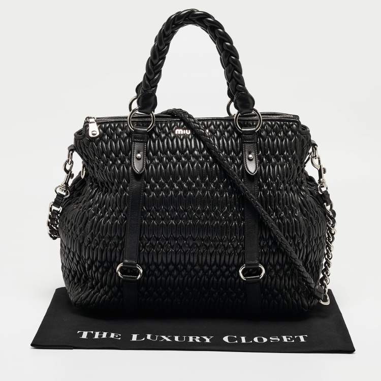 Pre Owned Miu Miu Black Matelasse Leather Shopper Tote