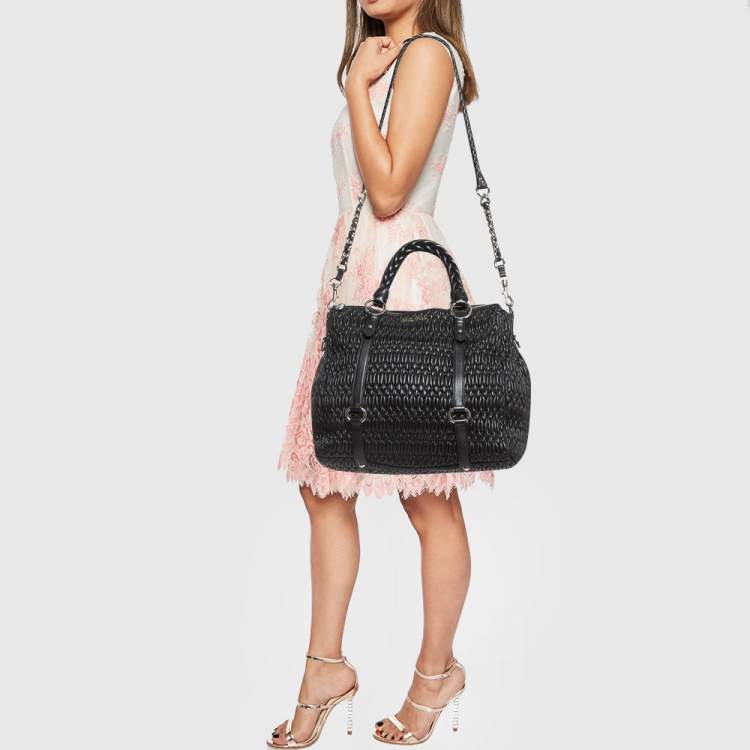 Pre Owned Miu Miu Black Matelasse Leather Shopper Tote