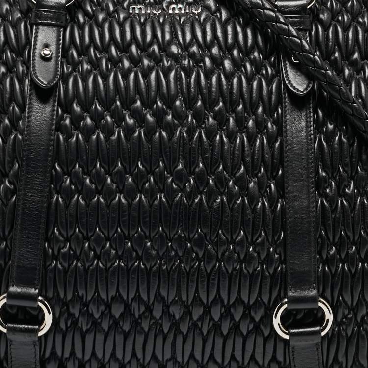 Pre Owned Miu Miu Black Matelasse Leather Shopper Tote