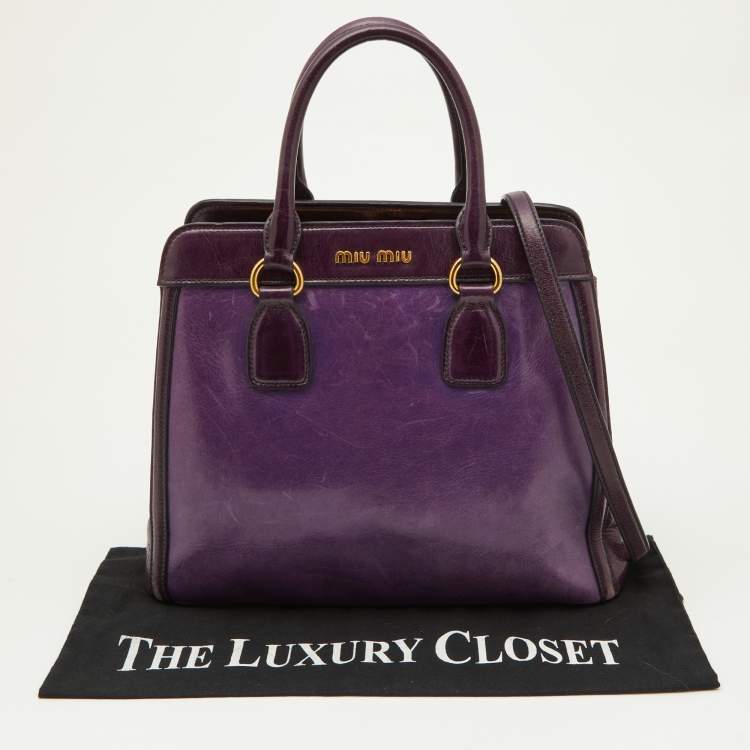 Pre Owned Miu Miu Two Tone Purple Leather Middle Zip Tote