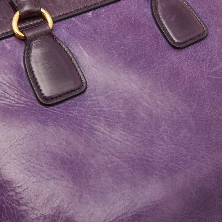 Pre Owned Miu Miu Two Tone Purple Leather Middle Zip Tote