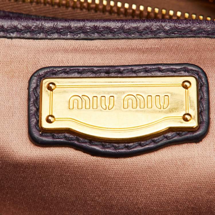 Pre Owned Miu Miu Two Tone Purple Leather Middle Zip Tote